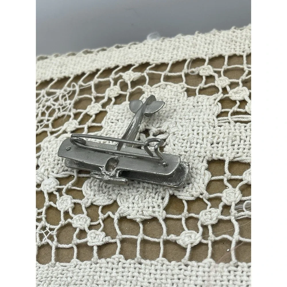 Vintage Silver Tone 3D Biplane Art Deco Aviation Airplane Costume Jewelry Brooch